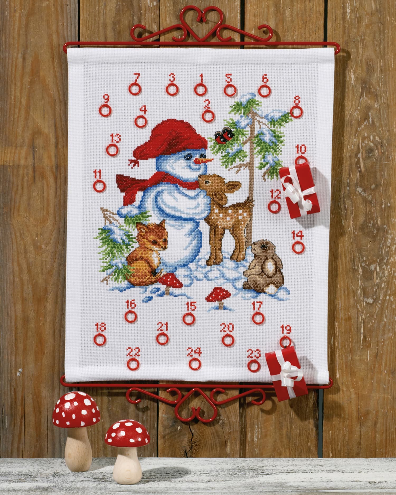 Paketkalender Broderisats Snögubbe med djur - 34-7260