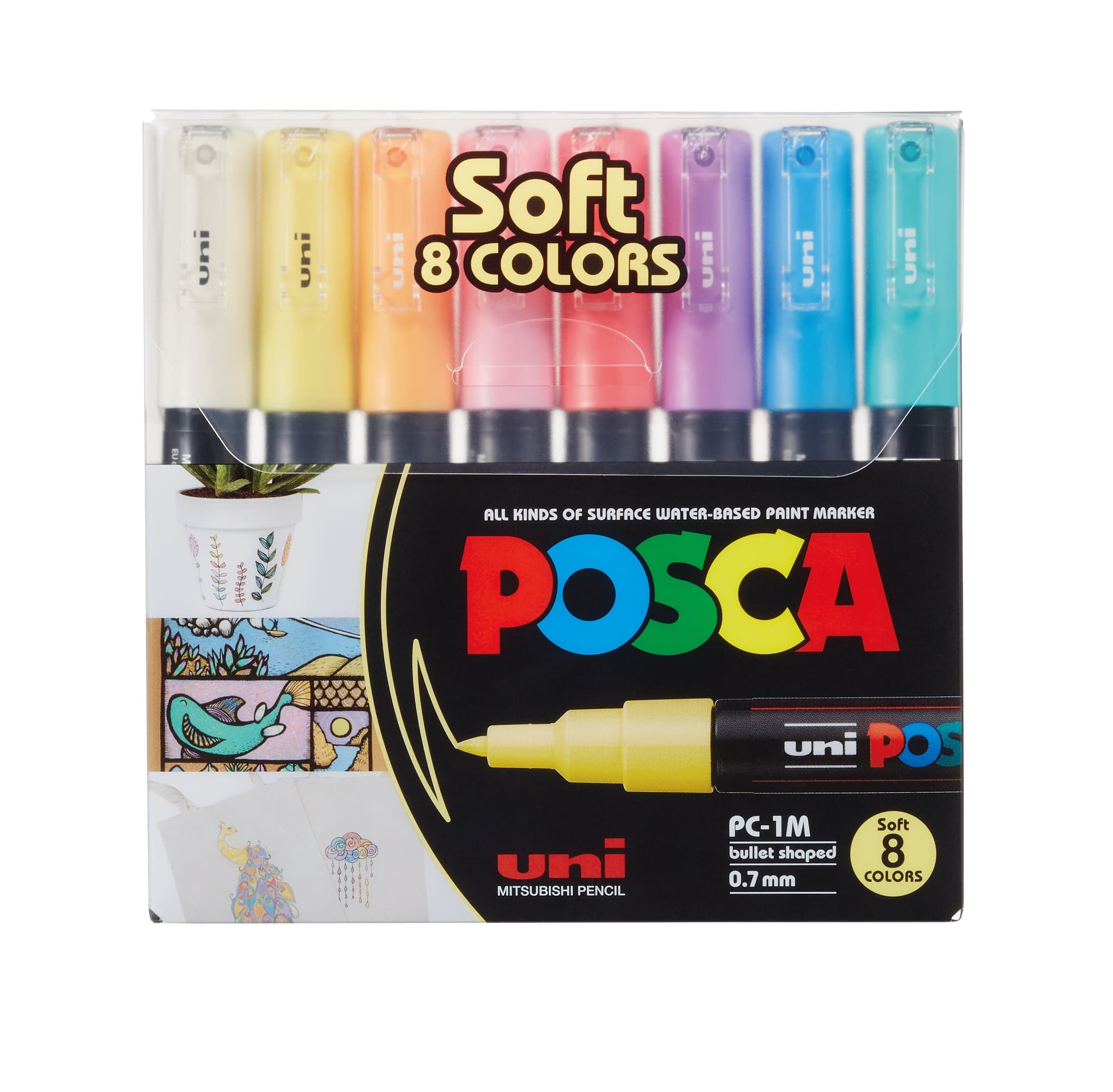 Uni Posca Markers PC-1M 8 ST Soft Colors Ass. Färger 0,7 mm - 401611