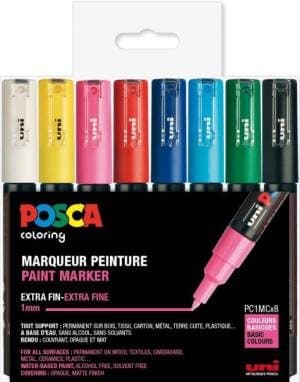 Uni Posca Markers PC1MC 8 ST Paint Marker Ass. Färger 0,7 - 1 mm - 401633