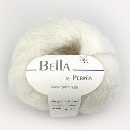 Bella Permin garn - Mohairgarn med ullgarn & polyamid - fv 883202 Råvit