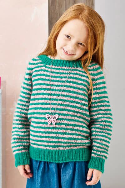 Stickpaket / Stickmönster - Raglan sweater med ränder för barn - 896280  Endast stickmönster - Raglan sweater med ränder för barn - 896280