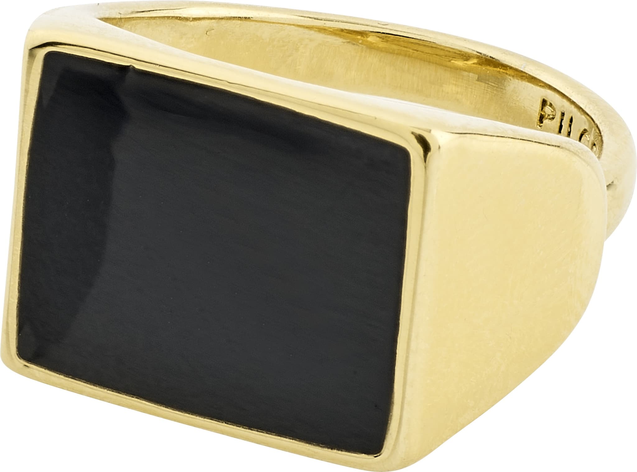 Pilgrim ECRU firkantet sort signet ring - 272232124 Guldbelagt