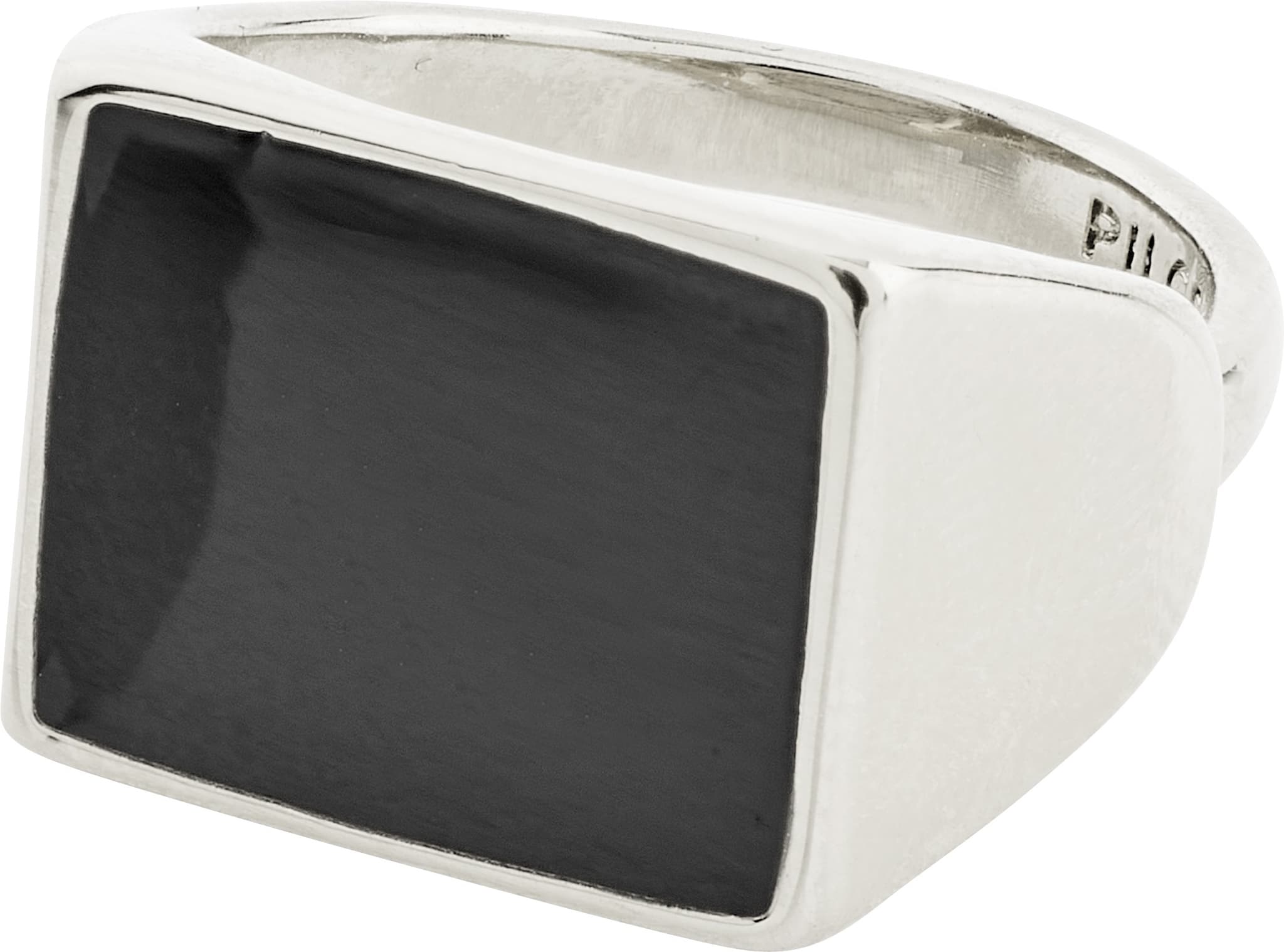 Pilgrim ECRU firkantet sort signet ring - 272236124 Sølvbelagt