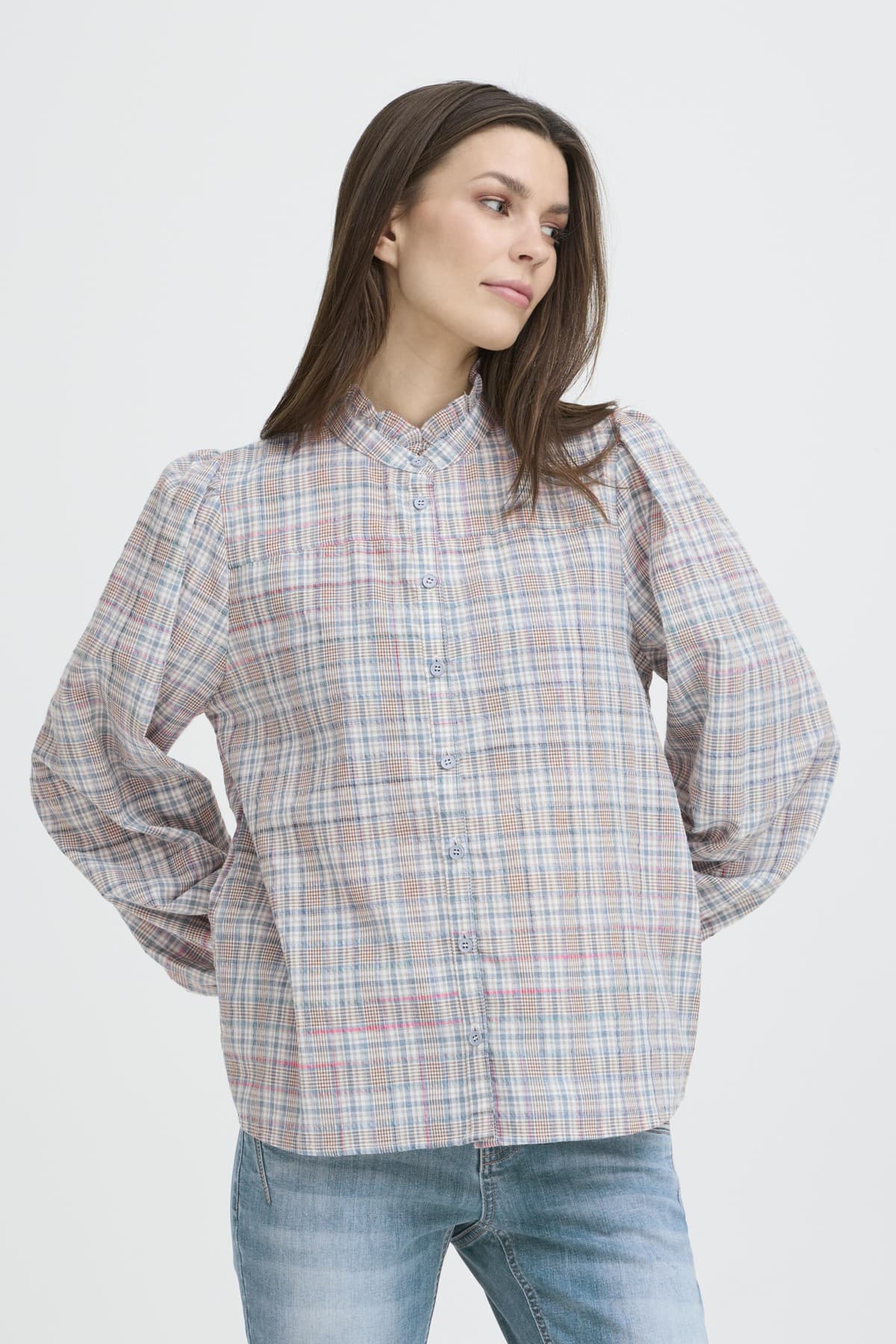 Pulz PZAURORA SHIRT - Blå ternet skjorte 50210295 Della Robbia Blue