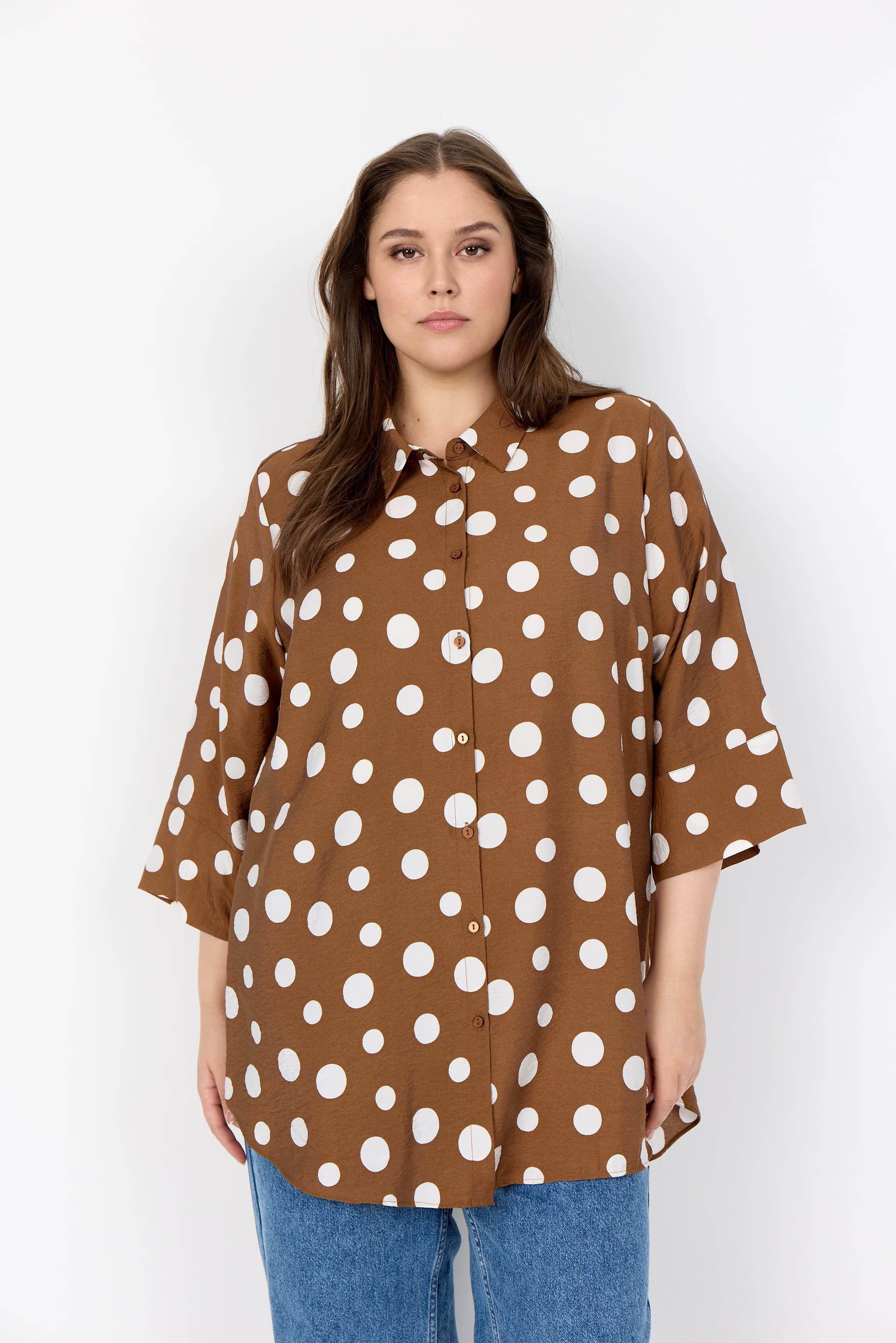 Wasabi WA-CELIA 2 - Brun prikket skjorte W10647 Toffee Combi
