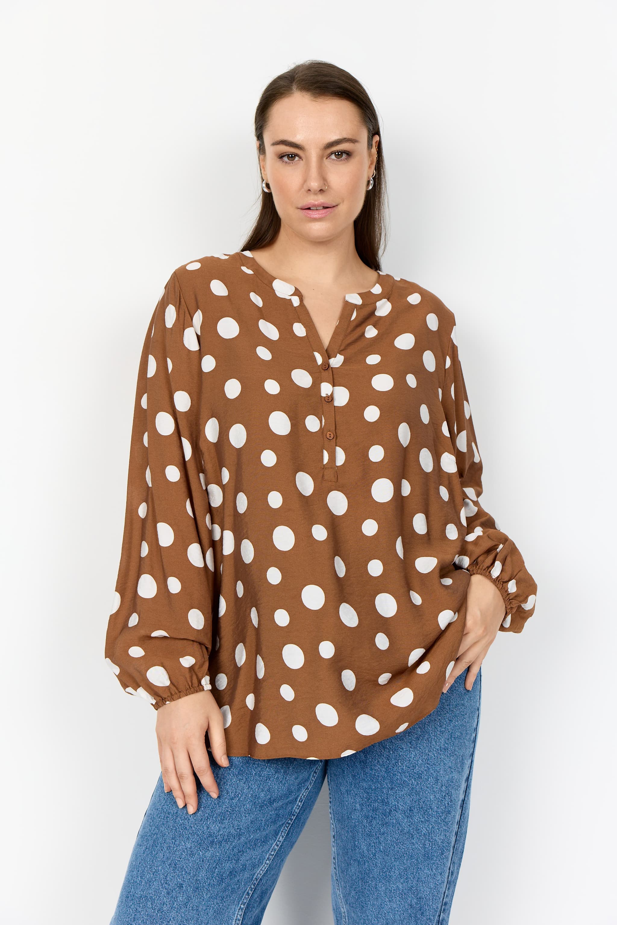 Wasabi WA-CELIA 1 Blouse - Brun prikket bluse W10646 Toffee Combi