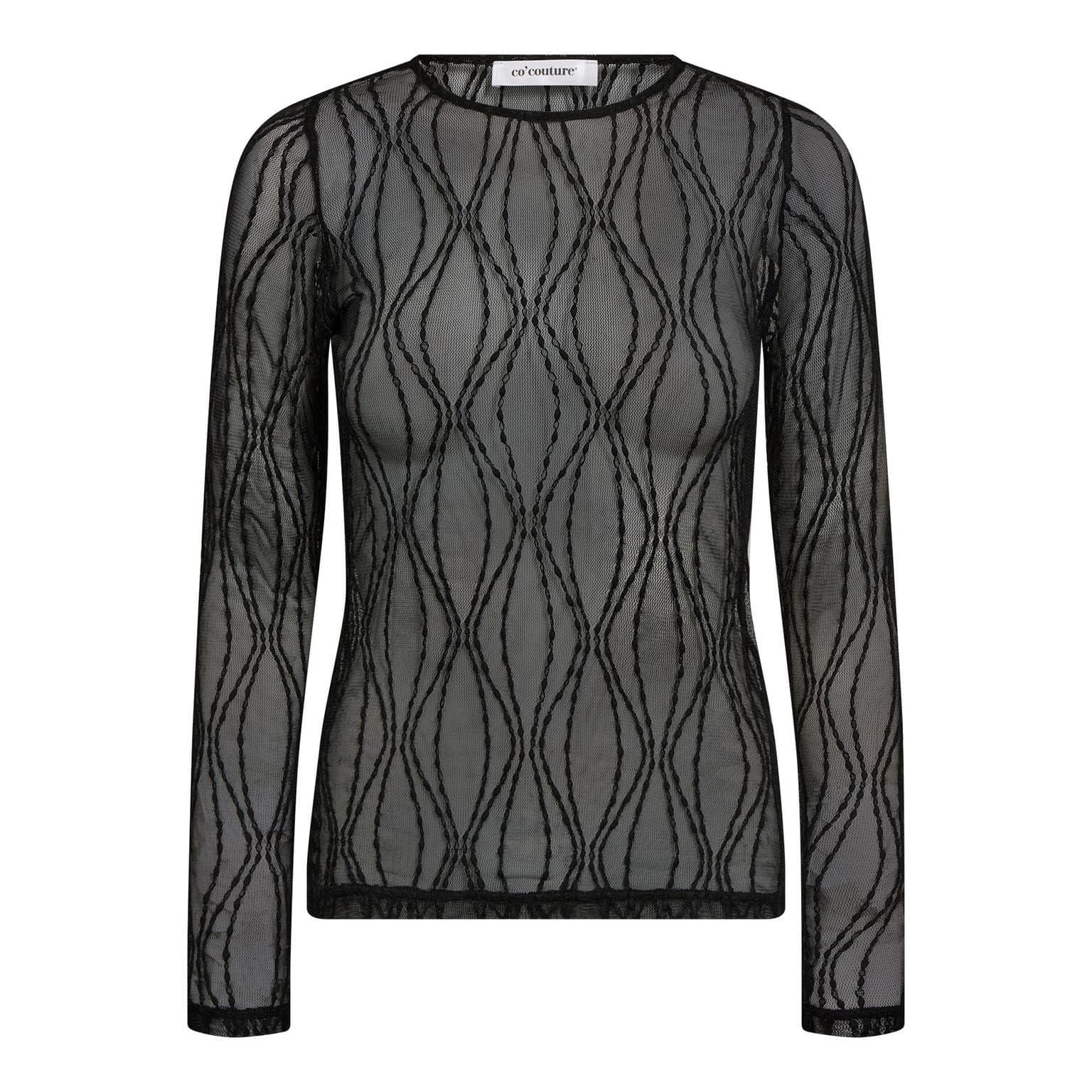 Co'Couture MarcyCC Mesh O-Blouse - Sort mesh bluse 43043 Black