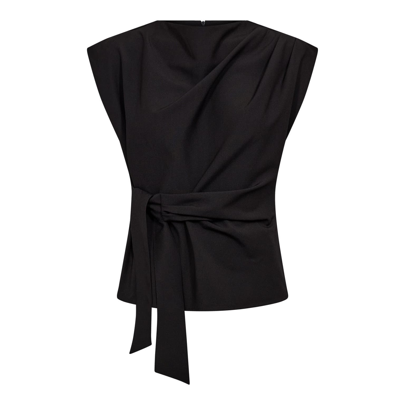 Co'Couture NolanCC Pleat Top - Sort top med bindebånd 35957 Black