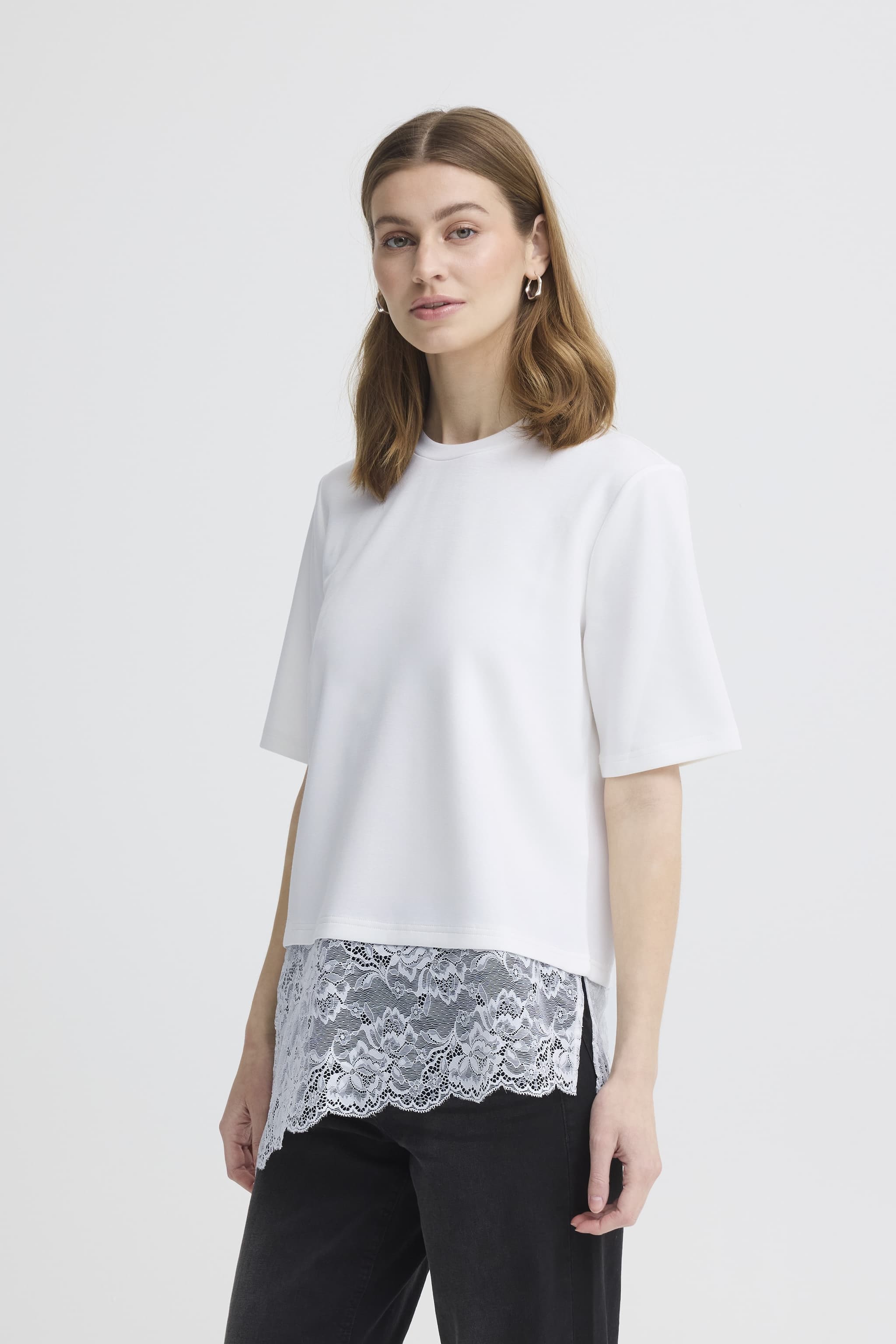 ICHI IHKAIWA SS - Hvid t-shirt med blonde 20127404 Cloud Dancer