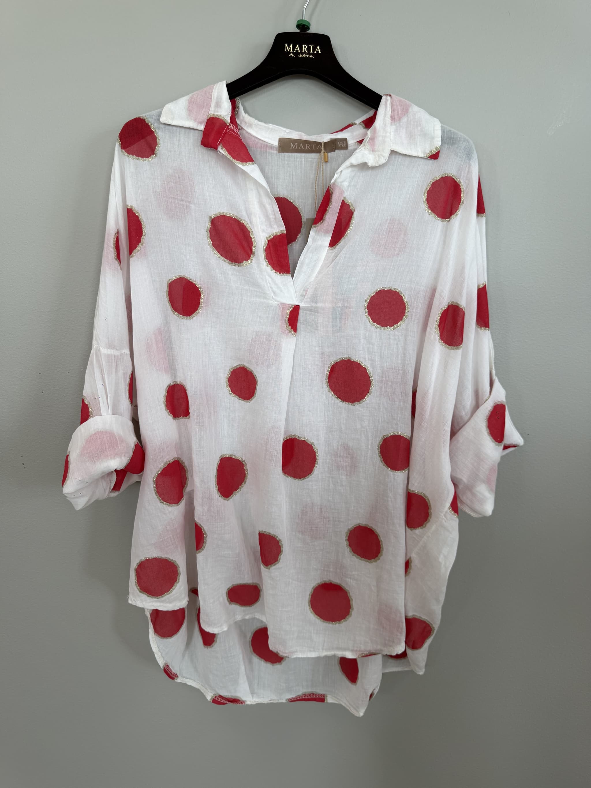 Marta MdcRiva Blouse - Hvid bluse med røde prikker 851928 Red