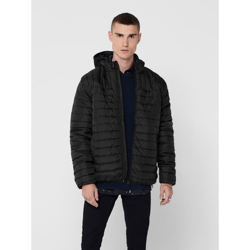 Only & Sons Paul Quiltet Hætte Jakke - Sort L Sort