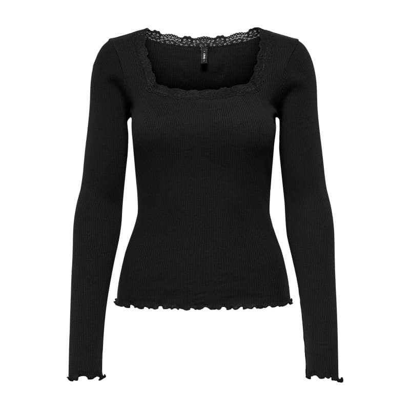 Only Xena Langærmet Rib Top Med Blonde - Sort Xxl Sort