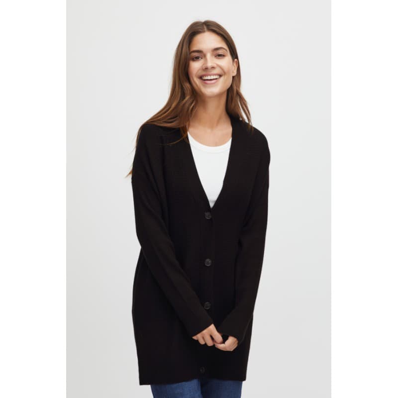 Fransa Strik Cardigan Med Knapper - Sort Sort 2xl