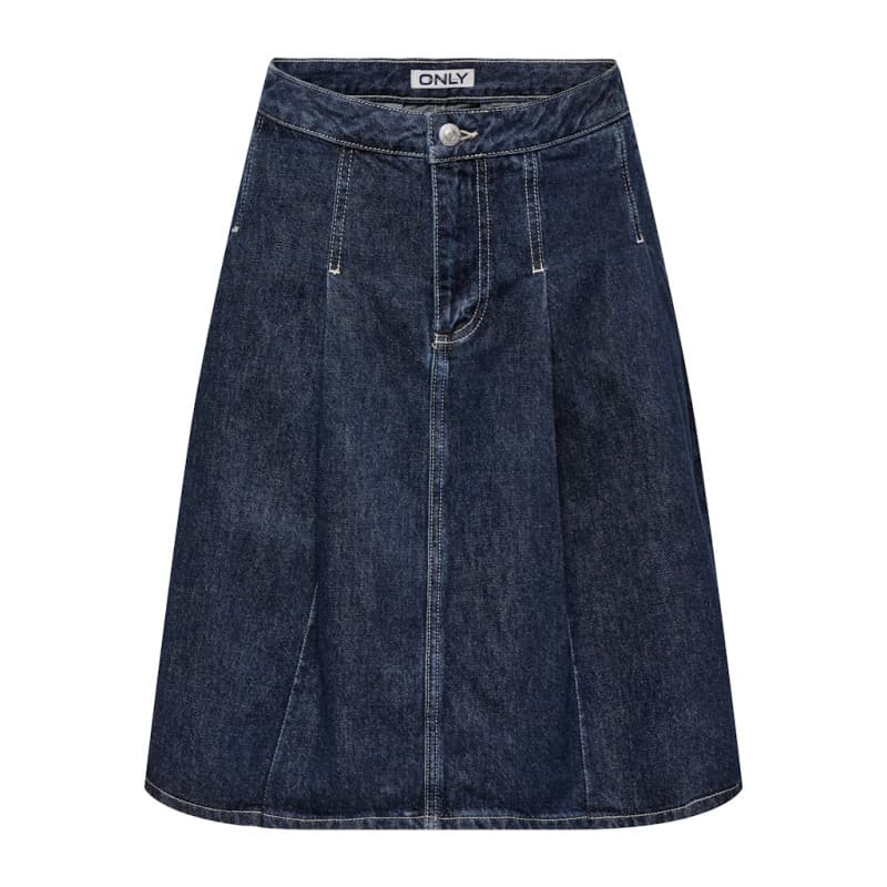 Only Nina Plisseret Denim Nederdel - Dark Blue Denim L Dark Blue Denim