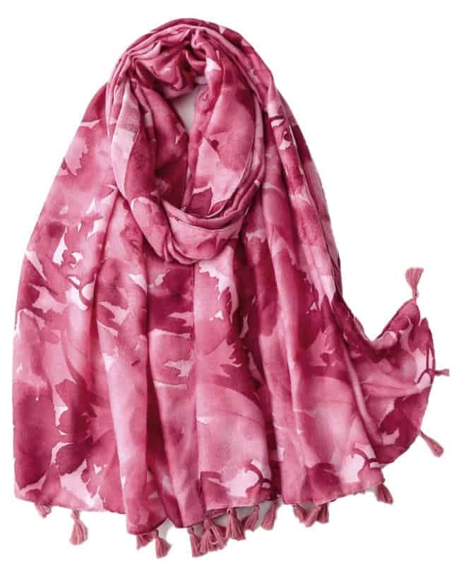 Tørklæde med pink mønster - Blødt bomuld/viskose tørklæde