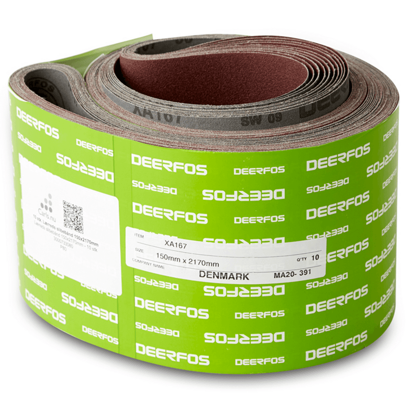 150x2170mm slipband med kraftig duk av bomull 10 st.  Korn P40