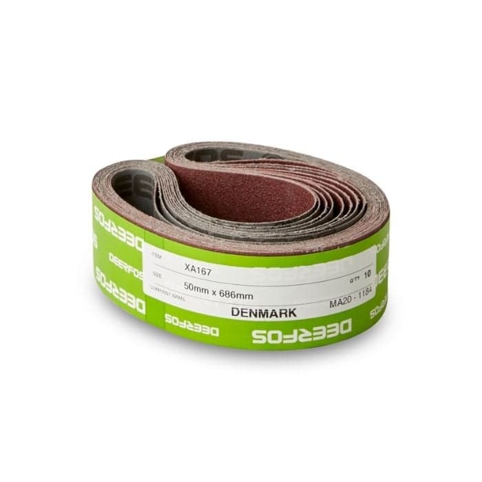 10 st.  50x686mm slipband med stark duk av bomull Korn P100