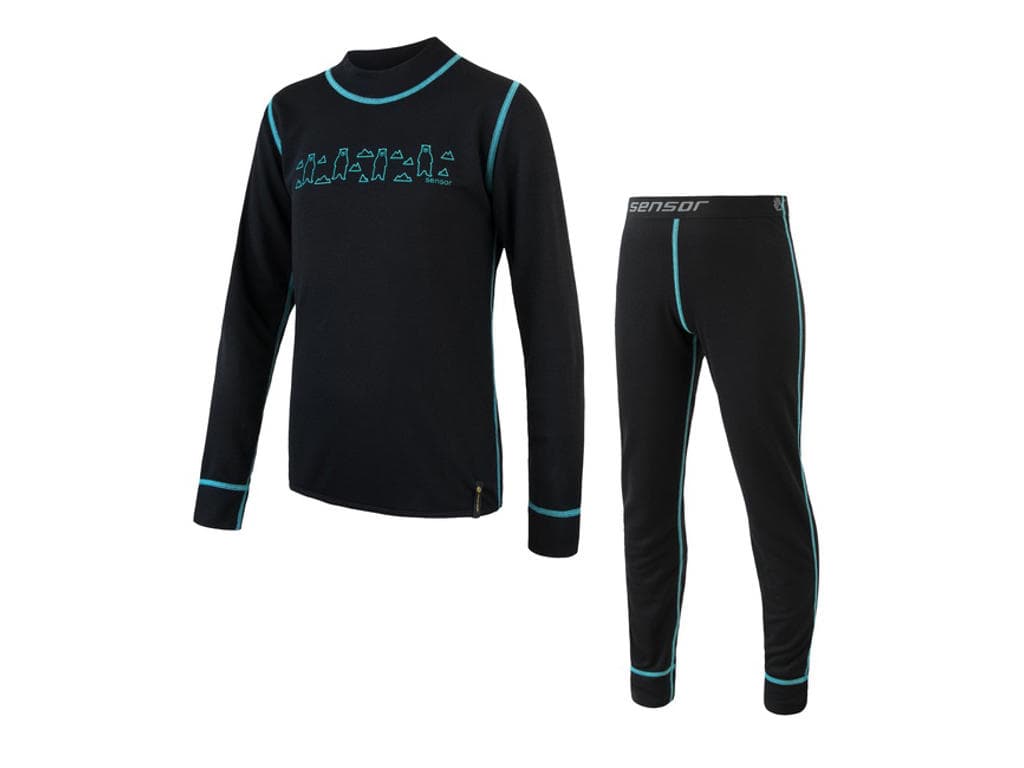 Sensor Double Face Kids Set- Skiundertøj Børn - Sort - Str. 90