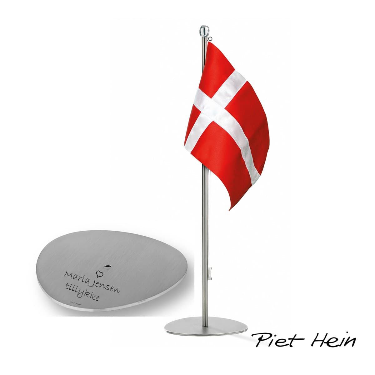 Piet Hein Bordflag 35 cm stål - Bordflag med gravering