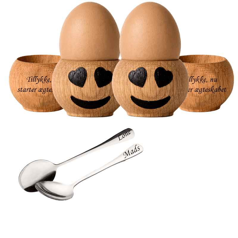 Spring Copenhagen Heart Eyes, 2 egg cup med 2 skeer - Housewarming gaver med gravering