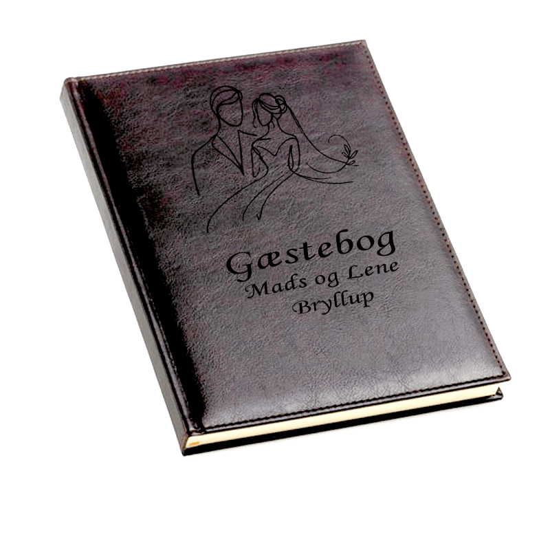 Gæstebog med linjer til bryllup - Brun - B5 - Gæstebog til bryllup med gravering