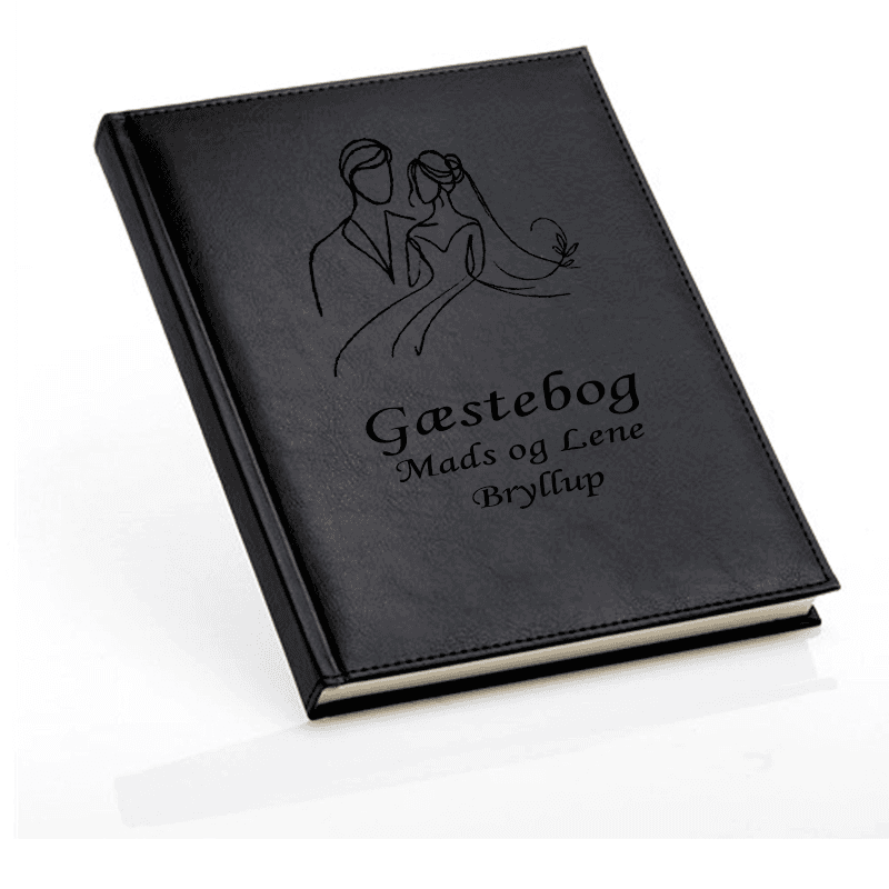 Gæstebog med linjer til bryllup - Sort - B5 - Gæstebog til bryllup med gravering