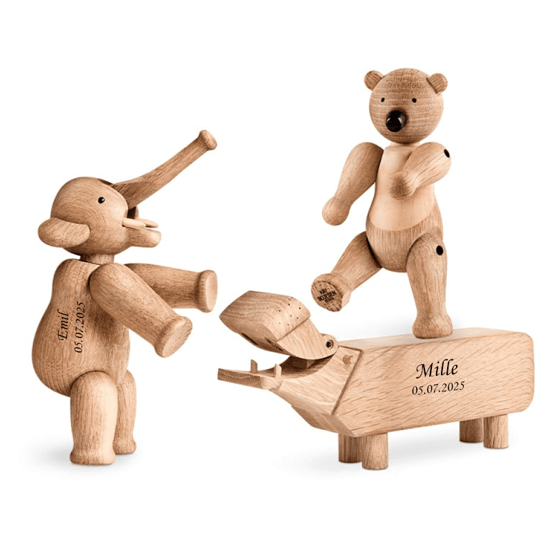Kay Bojesen Figurer Liliput 3 stk, Eg - Andre figuret med gravering