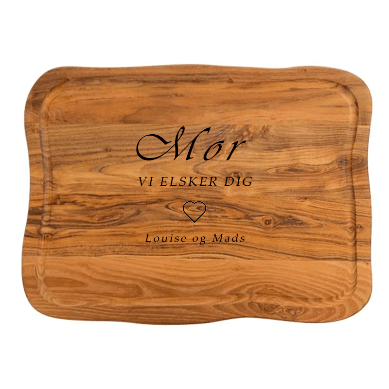 Skærebræt med gravering til verdens bedste mor - 45 x 33 x 2 cm - RAW Teak - Skærebræt med gravering