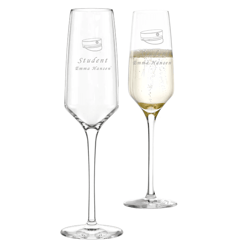 Champagneglas med studenterhue (sæt á 2) - Stölzle Lausitz - Studentergaver med gravering