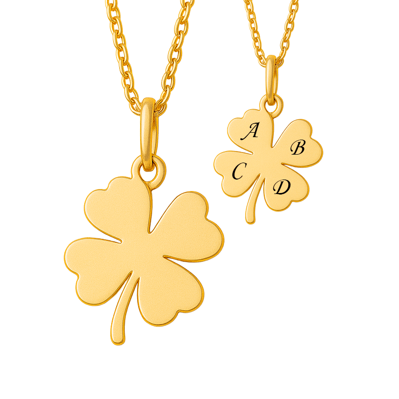 Nordahl Andersen Firkløver blank 8 kt guld vedhæng inkl. kæde - Firkløver halskæde med gravering