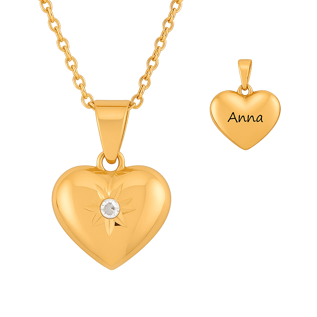 Nordahl Andersen Guldhjerte 8 kt. m. Zirkon vedhæng inkl. kæde - Hjerte vedhæng med gravering