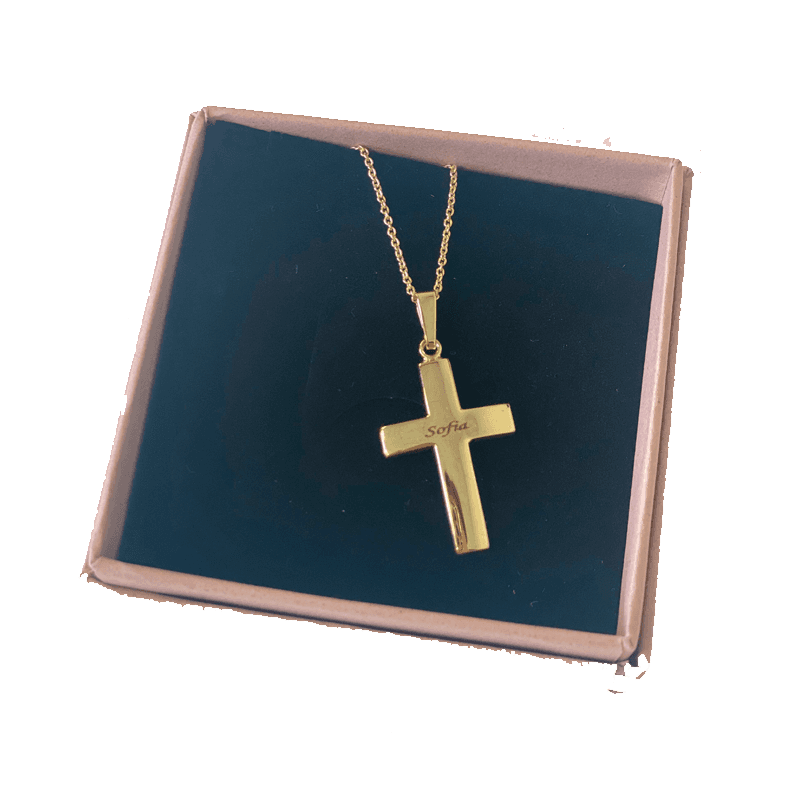 Kors 8 kt. guld 19 x 30 mm  ( FÆRDIG GRAVERET - SOFIA) - Færdiggraverede gaver med gravering