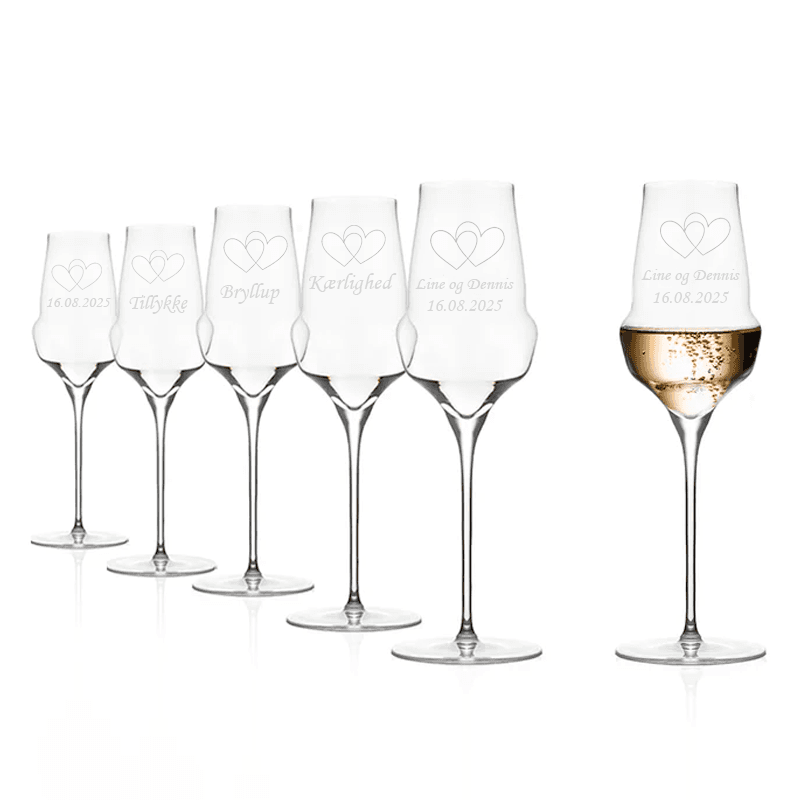 Bryllup Cocoon Champagne Glass sæt af 6 - Champagneglas med gravering