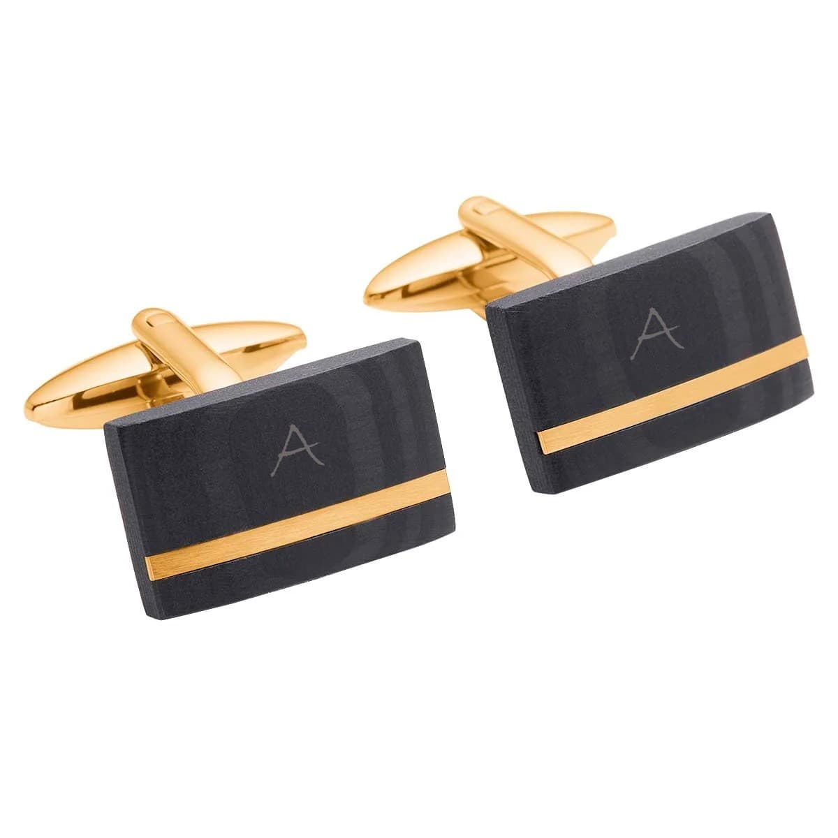 NOA Rustfri stål manchetknapper m. carbon IP Gold - Manchetknapper med gravering