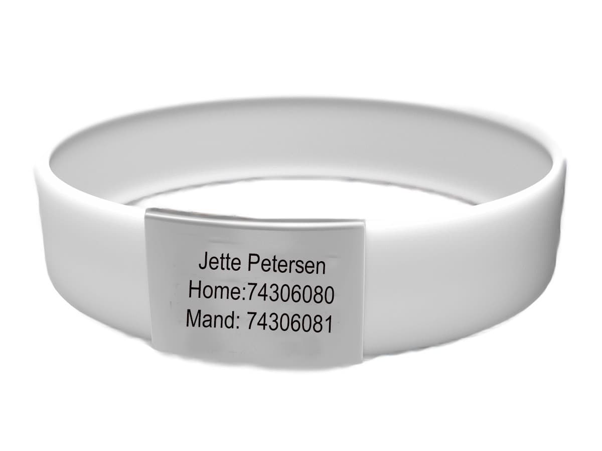 BeSafe ID armbånd hvid - ID armbånd med gravering