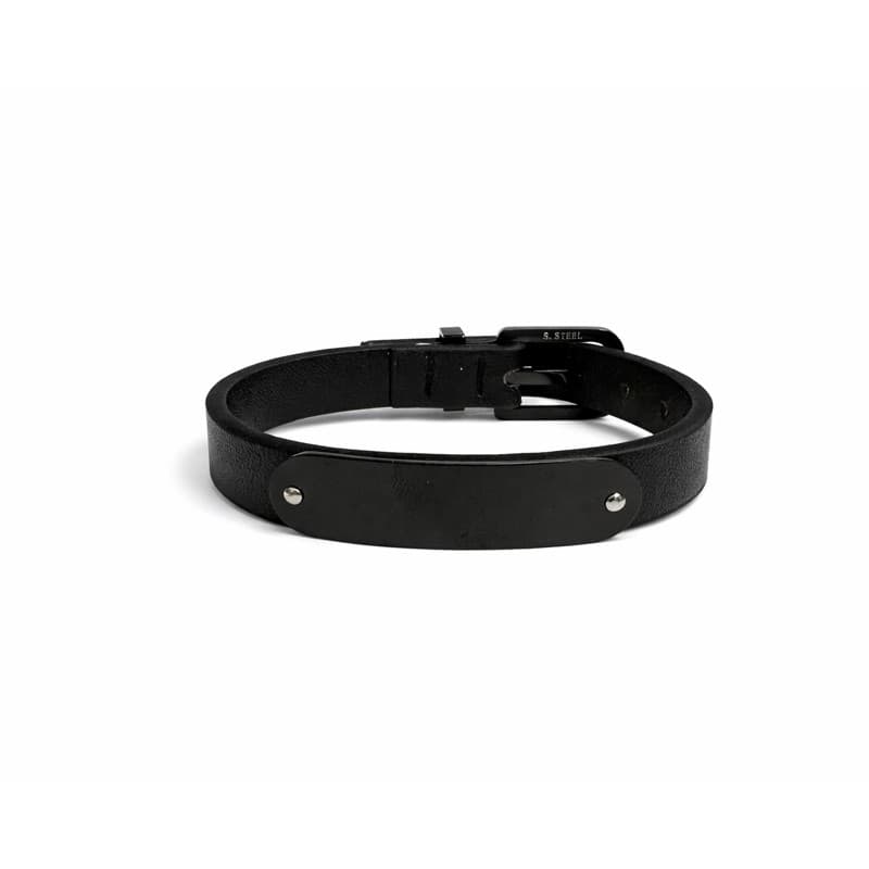 Scrouples FORCE Læderarmbånd sort med sort metal 21 cm - Personlige smykker med gravering