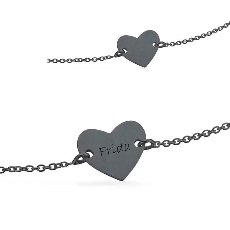 Scrouples Lovetag hjerte armbånd Oxideret sølv 16 cm - Armbånd med gravering