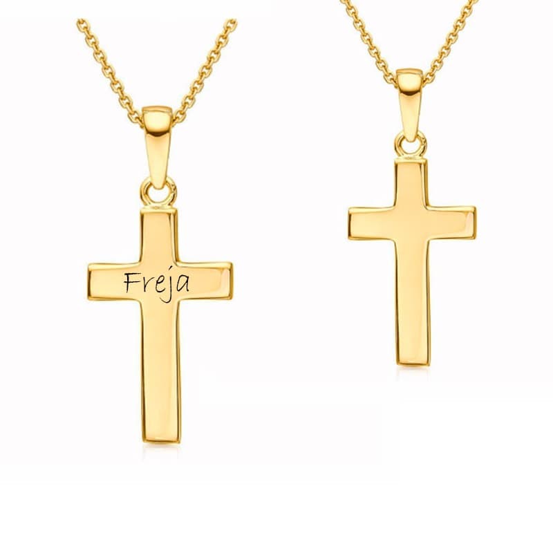 Dahl Kors 8 kt. guld 15 x 23 mm vedhæng inkl. kæde - Kors vedhæng med gravering