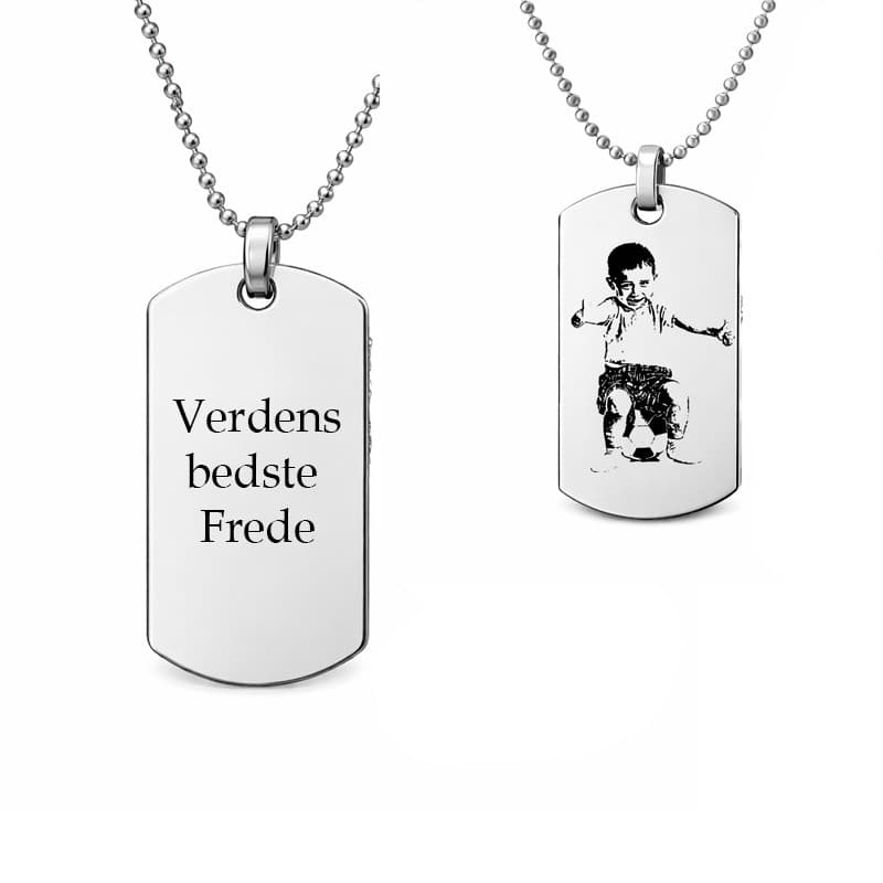 Dogtags stål 30 x 50 mm med indgraveret billede - Dogtag med gravering