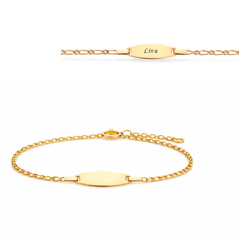 Scrouples Børnearmbånd oval plade 8 kt guld 16 cm - Guld armbånd med gravering