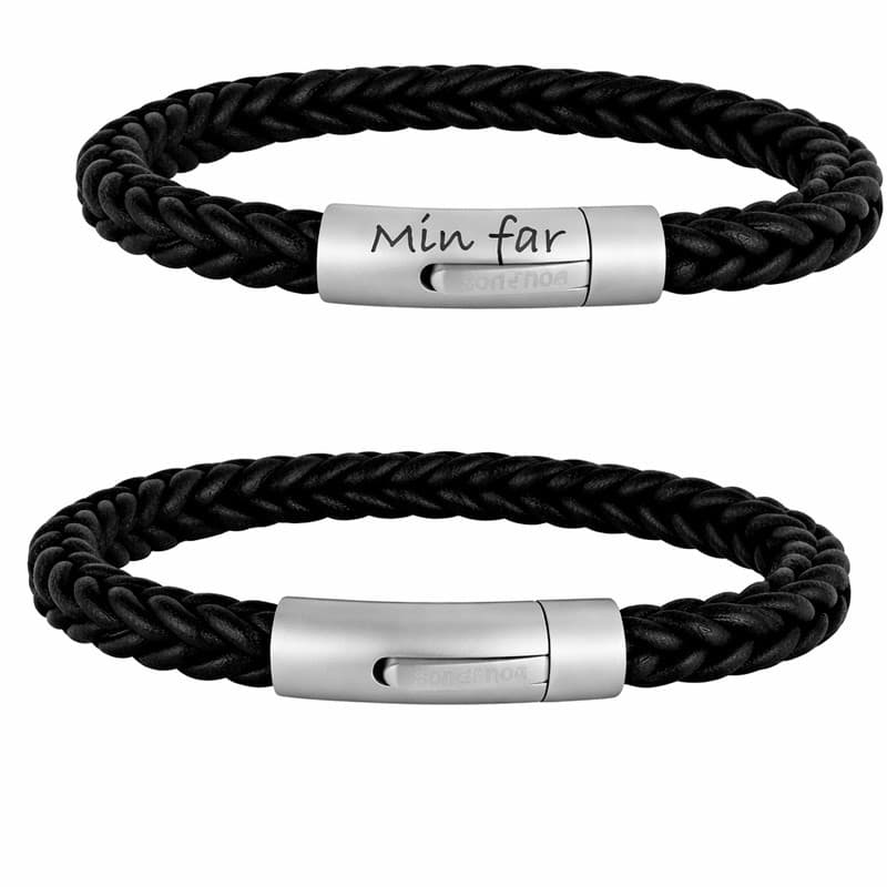 SON OF NOA armbånd sort kalveskind 19 cm - Læderarmbånd med gravering