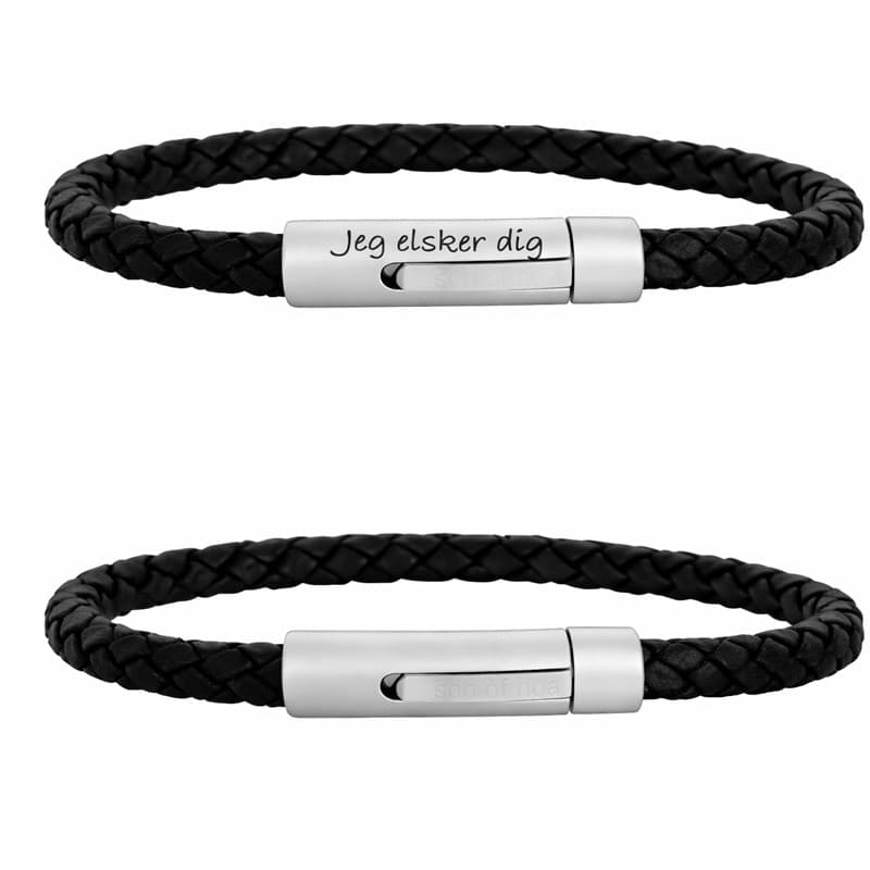 SON OF NOA armbånd sort kalveskind 19cm - Læderarmbånd med gravering