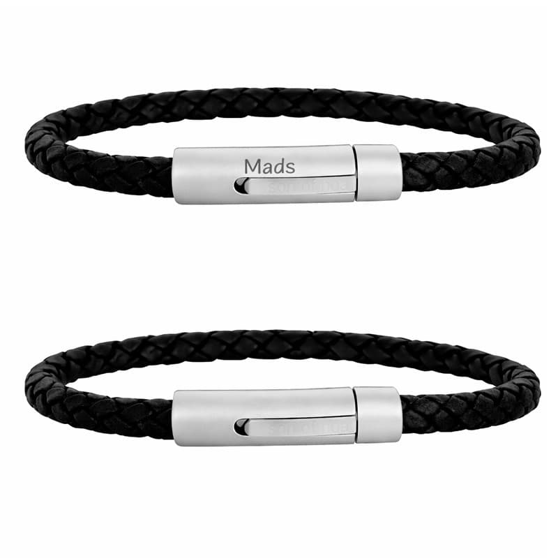 SON OF NOA armbånd sort kalveskind 23cm - Læderarmbånd med gravering