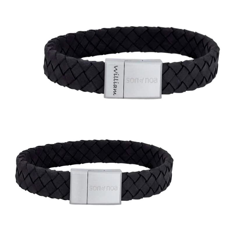 Nordahl Andersen Sort flette læderarmbånd 21 cm - Læderarmbånd med gravering