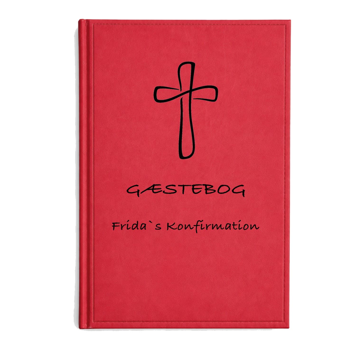 Gæstebog Rød til konfirmation uden linjer 14,5 x 21 cm - Gæstebog med gravering