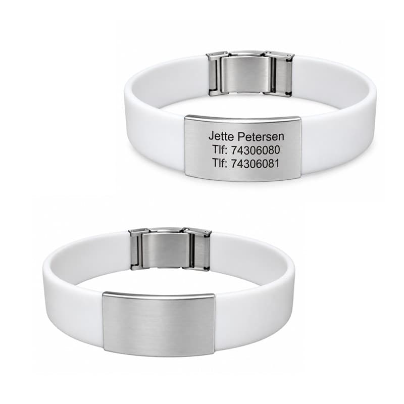 BeSafe ID armbånd hvid - ID armbånd med gravering