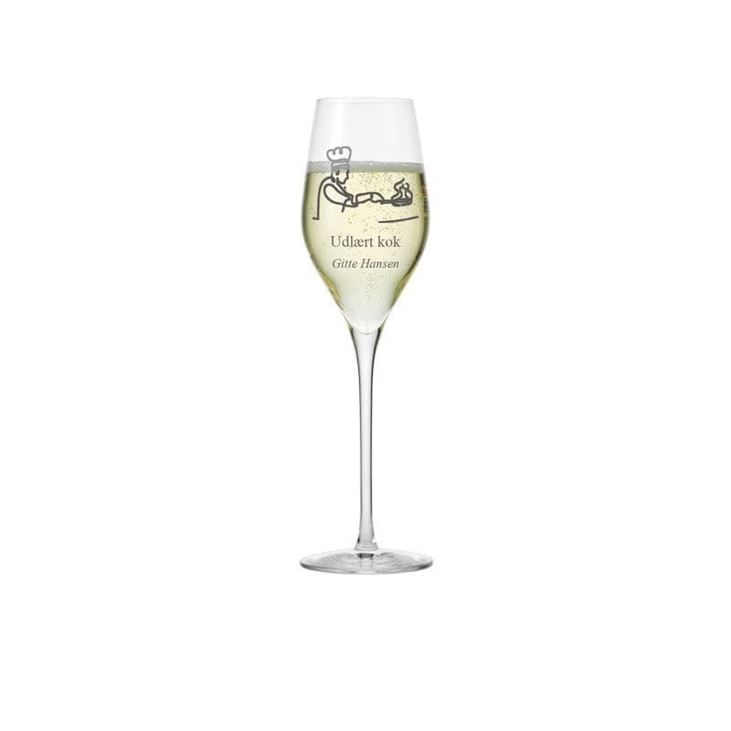 Champagneglas til udlært kok med gravering - Gave til kok med gravering