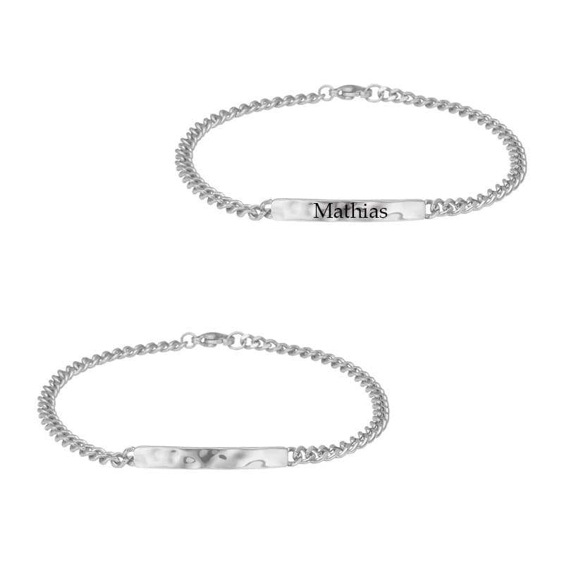 SON OF NOA - Armbånd hammeret stål med plade 3,5mm 23 cm - Armbånd til mænd med gravering