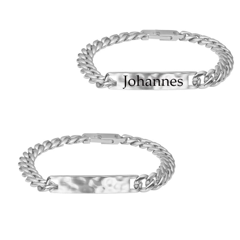 SON OF NOA - Armbånd hammeret stål med plade 8 mm -  19 cm - Armbånd til mænd med gravering
