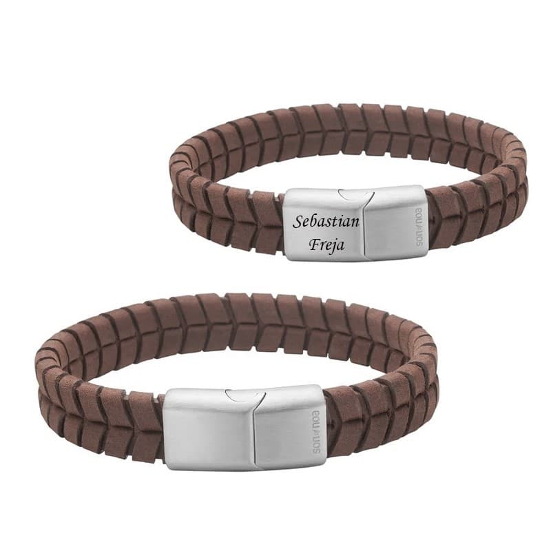 Nordahl Andersen SON armbånd brun kalveskind 12mm - 19 cm - Læderarmbånd med gravering